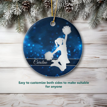 Elegant Blue Lights Silver Cheerleader Metal Ornament by Westerngirl2 at Zazzle