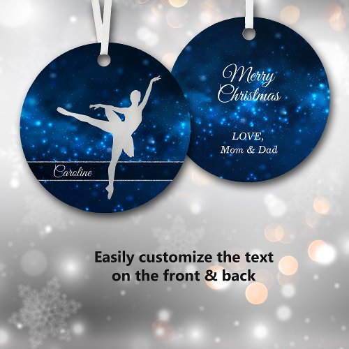 Elegant Blue Lights Silver Dancer Metal Ornament