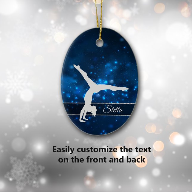 Elegant Blue Lights Silver Gymnast Ceramic Ornament (Creator Uploaded)