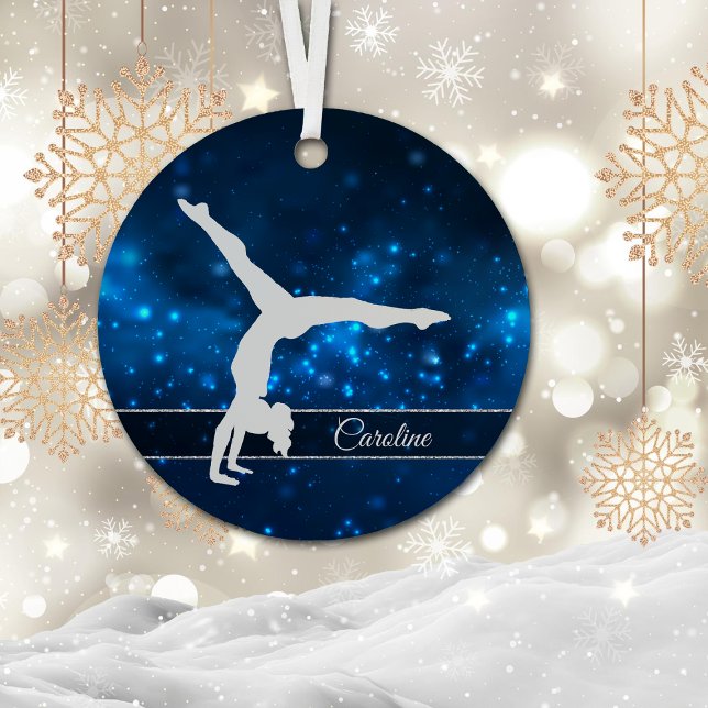 Elegant Blue Lights Silver Gymnast Metal Ornament (Creator Uploaded)