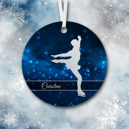Elegant Blue Lights Silver Ice Skater Metal Ornament