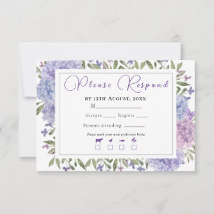 Elegant Blue Lilac Watercolor Hydrangeas Wedding RSVP Card
