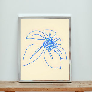 Elegant Blue Line Flower Drawing Photo Print