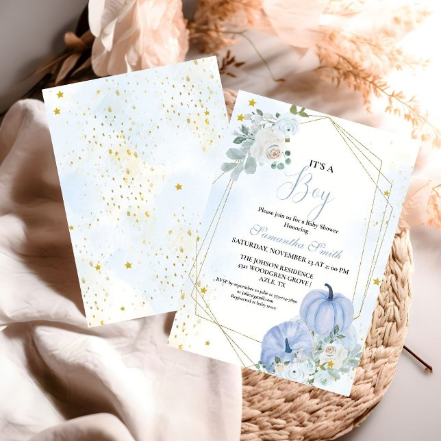 Elegant Blue  Little Pumpkin Boy Baby Shower Invitation (Creator Uploaded)