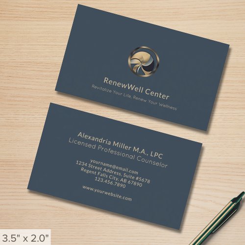 Elegant Blue Logo Therapy Business Cards