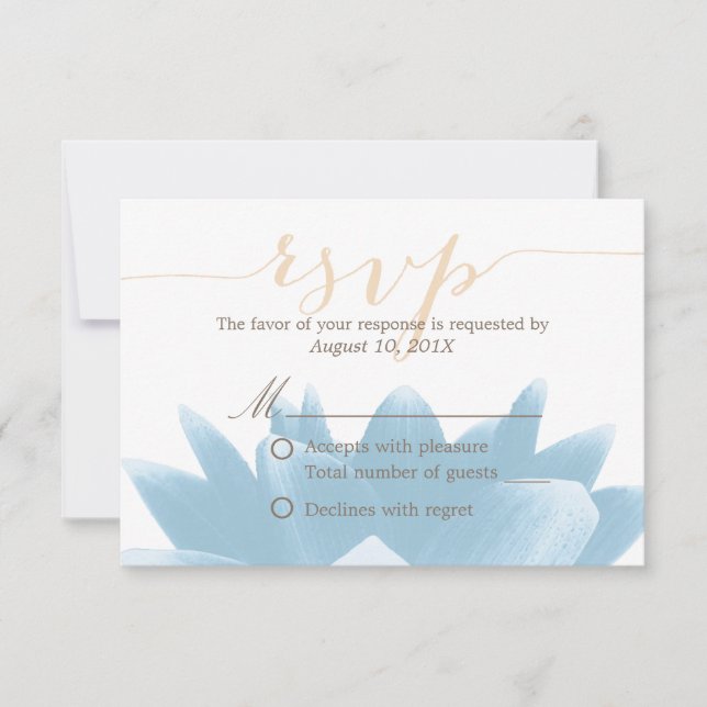 Elegant Blue Lotus Floral Wedding RSVP Rsponse (Front)