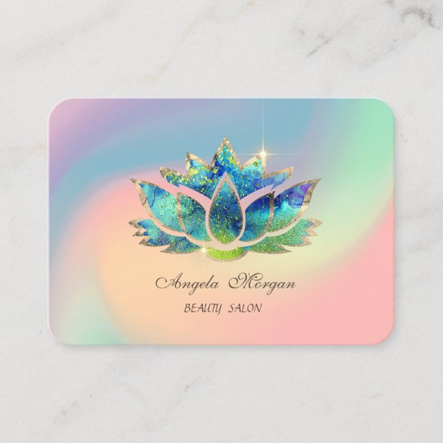 Elegant Blue Lotus Flower Colorful Business Card (Front)