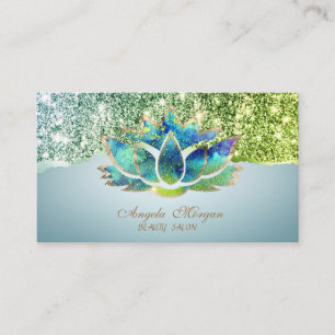 Elegant Blue Lotus Flower Glitter Border Business Card