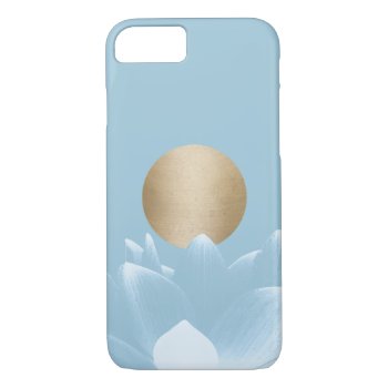 Elegant Blue Lotus Flower & Gold Sun Light Blue Iphone 8/7 Case by caseplus at Zazzle