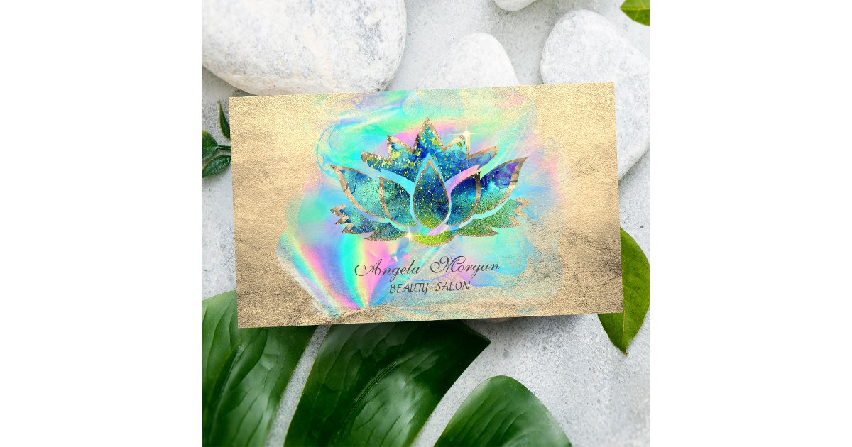Elegant Blue Lotus Flower Holographic Inc Business Card | Zazzle