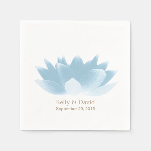 Elegant Blue Lotus Flower Wedding Paper Napkins (Front)