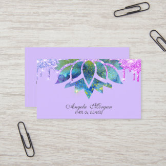 Elegant Blue Lotus Glitter Drips Violet Business Card