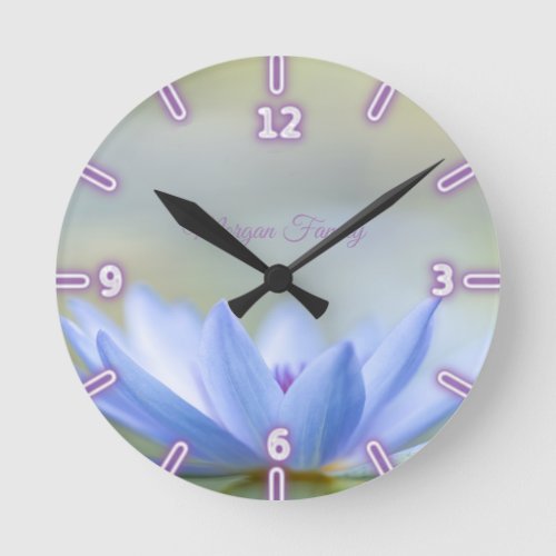 Elegant Blue Lotus Round Clock