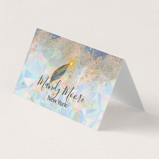 Elegant Blue & Luxurious Gold Watercolor Floral Business Card