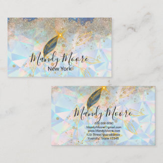 Elegant Blue & Luxurious Gold Watercolor Floral Business Card