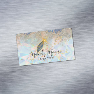 Elegant Blue & Luxurious Gold Watercolor Floral Business Card Magnet