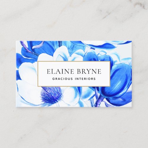 Elegant Blue Magnolia Watercolor Floral   Business Business Card