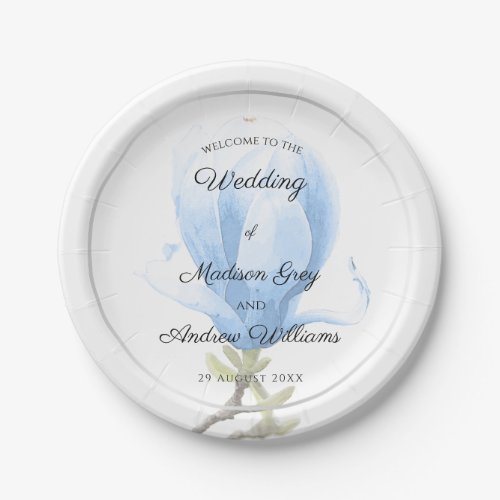Elegant Blue Magnolia Wedding Paper Plates