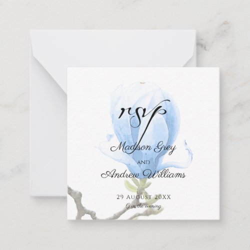 Elegant Blue Magnolia Wedding RSVP Note Card