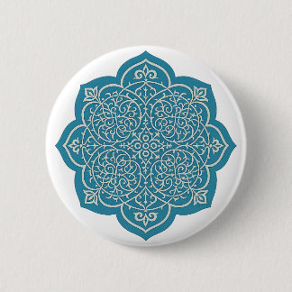 Elegant Blue Mandala Button Pin – Intricate Floral