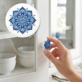 Elegant Blue Mandala  Ceramic Knob