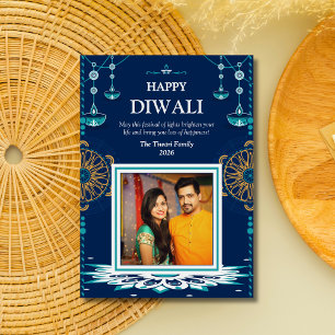 Elegant blue mandala Diwali Festival of Lights Holiday Card