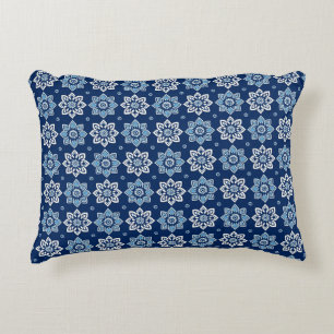 Elegant Blue Mandala Floral Pattern Accent Pillow