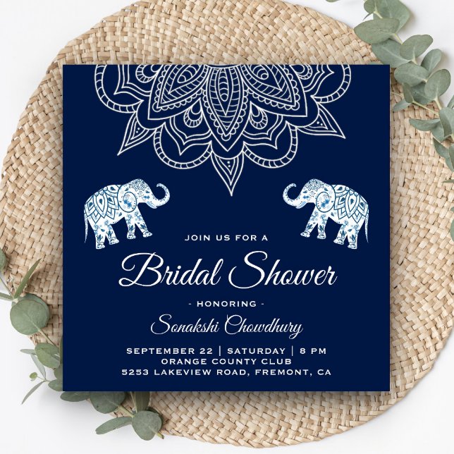 Elegant Blue Mandala Indian Bridal Shower Invitation