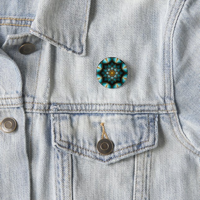 Elegant Blue Mandala | Sacred Geometry Boho | Zen Button (In Situ)