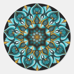 Elegant Blue Mandala   Sacred Geometry Boho   Zen Classic Round Sticker