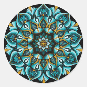 Elegant Blue Mandala   Sacred Geometry Boho   Zen Classic Round Sticker