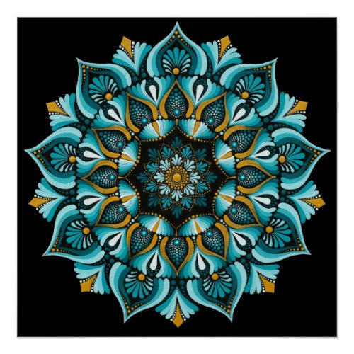 Elegant Blue Mandala  Sacred Geometry Boho  Zen Poster