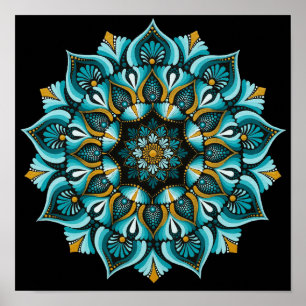 Elegant Blue Mandala Sacred Geometry Boho Zen Poster