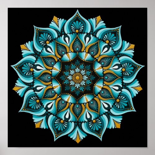 Elegant Blue Mandala  Sacred Geometry Boho  Zen Poster