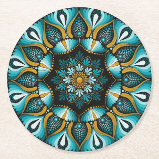 Elegant Blue Mandala | Sacred Geometry Boho | Zen Round Paper Coaster