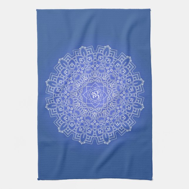 Elegant Blue Mandala with OM Kitchen Towel (Vertical)