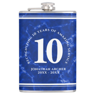 Elegant Blue Marble 10 Years Work Anniversary Flask