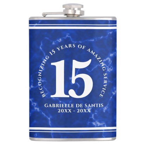 Elegant Blue Marble 15 Years Work Anniversary Flask