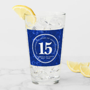 Elegant Blue Marble 15 Years Work Anniversary Glass