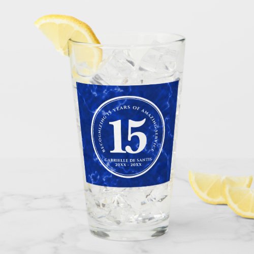 Elegant Blue Marble 15 Years Work Anniversary Glass