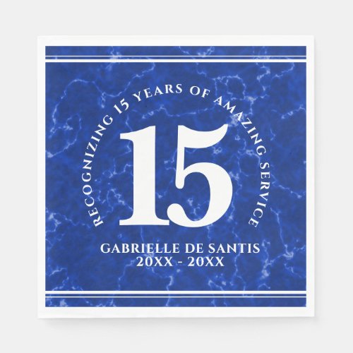 Elegant Blue Marble 15 Years Work Anniversary Napkins