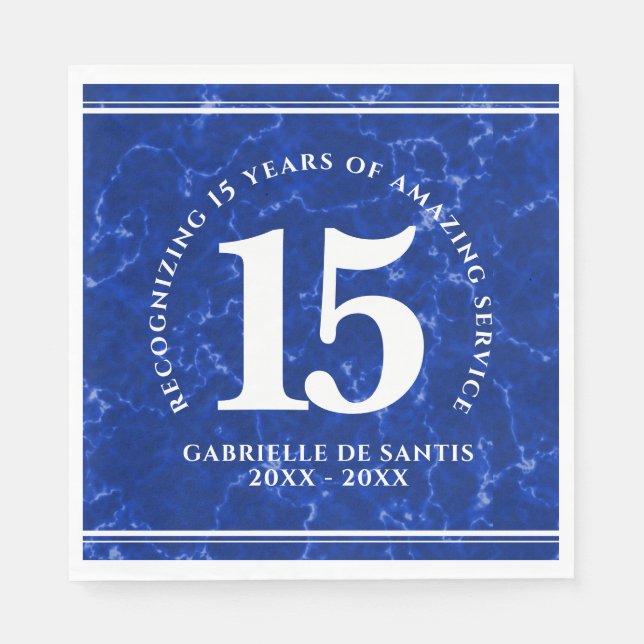 Elegant Blue Marble 15 Years Work Anniversary Napkins (Front)