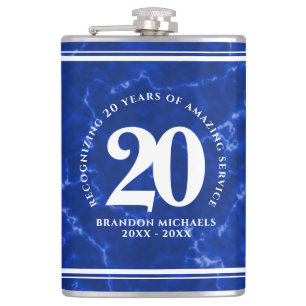 Elegant Blue Marble 20 Years Work Anniversary Flask