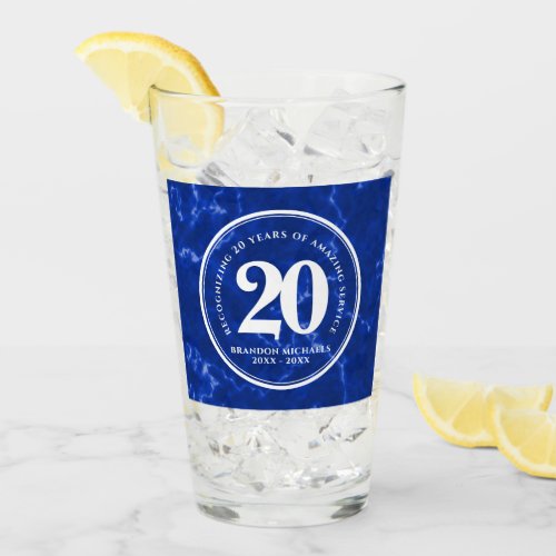 Elegant Blue Marble 20 Years Work Anniversary Glass