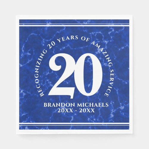 Elegant Blue Marble 20 Years Work Anniversary Napkins