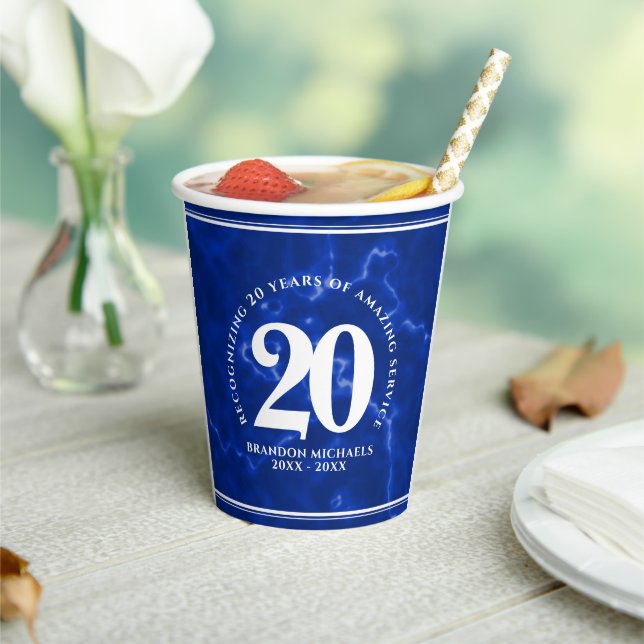 Elegant Blue Marble 20 Years Work Anniversary Paper Cups (Insitu)