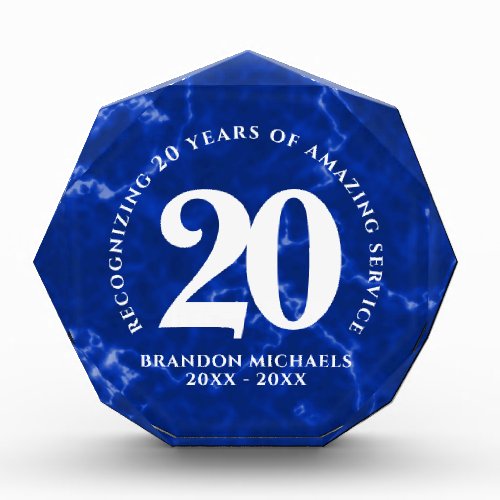 Elegant Blue Marble 20 Years Work Anniversary Photo Block