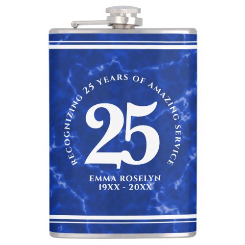 Elegant Blue Marble 25 Years Work Anniversary Flask