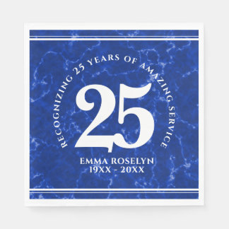 Elegant Blue Marble 25 Years Work Anniversary Napkins