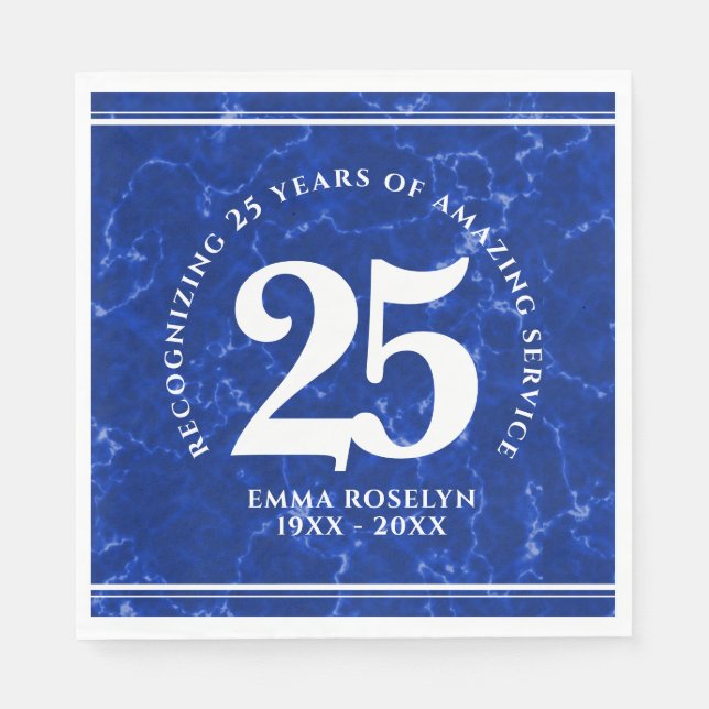 Elegant Blue Marble 25 Years Work Anniversary Napkins (Front)